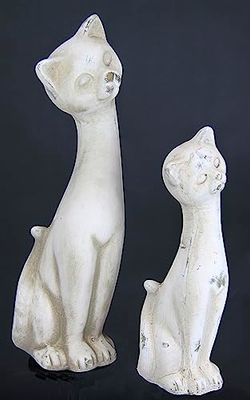 Figurka dekoracyjna kotka, zestaw 2 sztuk, figurka ogrodowa, kot, rzeźba, ornamenty, statuetka, zwierzęta, zwierzę domowe, obiekt dekoracyjny, element ozdobny, Shabby Chick, kształt kota, zamek, kot,