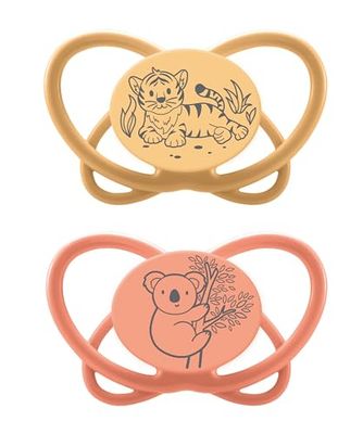 nip - Butterfly | 5-18 maanden | Stijlvriendelijke, luchtdoorlatende babyfopspeen voor baby's. Duurzame fopspeen met zachte siliconen zuiger, incl. fopspeenbox | 2 stuks, oranje/rood