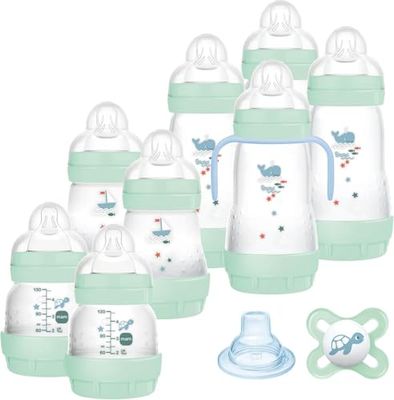 Mam Easy Start Anti-Colic babyfles, 8 flessen in 130 ml, 160 ml en 260 ml maten, 1 Start Nano, 4 afdichtingsschijven, 1 extra zachte griptuit, diverse kleuren, 7-30 g