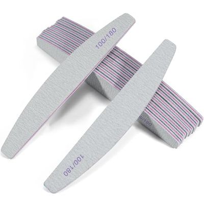 Lima per unghie professionale, 10 pezzi, 100/180 a grana fronte/retro, lavabile, per unghie in gel, usa e getta per unghie, double face, per salone di unghie e casa