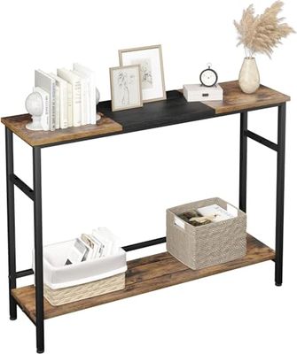 Consoletafel smal met planken, houten consoletafel 100 x 23 x 80 cm gangtafel smal, consoletafel vintage kleur met stabiel metalen frame haltafel voor kleine ruimtes, hal, entree, woonkamer