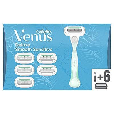 Venus Extra Smooth Sensitive Rasoir Femme, Rasage de Près en Douceur, 1 x Rasoir + 6 Lames [OFFICIEL]