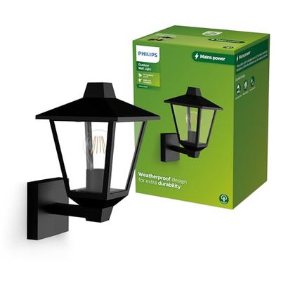PHILIPS Kinno, Lampada da parete per Esterni, Max 25W, Attacco E27, Nera