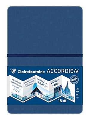 Clairefontaine 975967C - Accordion Travel Notebook - 18 Pages White Watercolor Paper Medium Fine Grain A5 14.8 x 21 cm 300g - Ideal for Artists Globetrotters