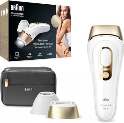 Braun IPL Silk-Expert Pro 5, At Home Hair Removal, Alternative For Laser Hair Removal, Includes Pouch, Venus Razor, Precision Head, 2 Years Of Smooth Skin, Gift For Women, White/Gold, PL5223