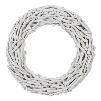 BigBuy Christmas Couronne de Noël Blanche en Bois de Paulownia 52 x 15 x 52 cm