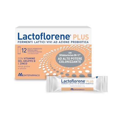 Lactoflorene Plus, Fermenti Lattici, Probiotici, Senza Glutine Senza Lattosio - Integratori Adulti a base di Probiotici con Zinco e Vitamina B per l’Equilibrio della Flora Intestinale (12 Bustine)