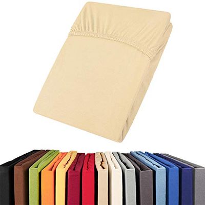 Viana aqua textile fitted cotton sheet, Cotton, natural, 90x200 bis 100x200 cm