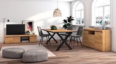 Skraut Home - Vardagsrumsmöbelset | bord 200 framsida svarta ben x 10 gäster | 160 TV-skåp | Credence/skänk 140 | ek och svart | industriell stil