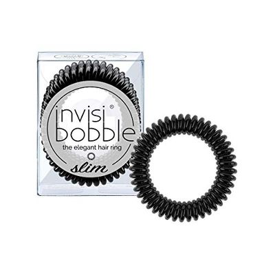 Invisibobble élastiques spirales noir Slim True Black x3 - Élastique en spirale pour femme et homme - Elastique invisible cheveux sans traces - Tenue forte