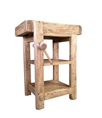 Biscottini Country werkbank van massief lindehout, antieke afwerking, L 64 x D 57 x H 82 cm, gemaakt in Italië, getrouwe replica van een antieke werkbank van Schreinern