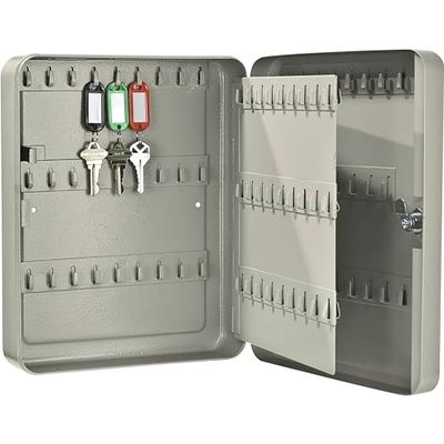 BARSKA AX11694 105 Position Key Cabinet Lock Box Grey, Alloy Steel, Beige, 9" x 3" x 11.75"