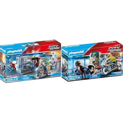 PLAYMOBIL City Action 70568 Polis: Flykt från fängelse, för barn från 4 - 10 år & PLAYMOBIL 70572 City Action Police Bank Robber Chase, för barn i åldrarna 4 - 10