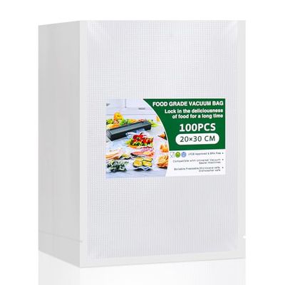 Vinabo Food Vacuum Bags 20 x 30 cm 100 Bags for Vacuum Sealer Food and Cooking, Embossed Vacuum Bag BPA Free