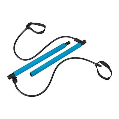 Relaxdays Barra Elastici Fitness Pilates, Kit Bastone e Bande di Resistenza, Attrezzi Allenamento a Casa, Workout, Blu