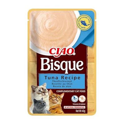 INABA CIAO Bisque di Tonno, Cibo Umido per Gatti - Crema Sana e Deliziosa ad Alto Contenuto di Umidità - Cibo per Gatti Complementare Senza Conservanti o Coloranti Artificiali, Grain-Free - 1 x 40gr