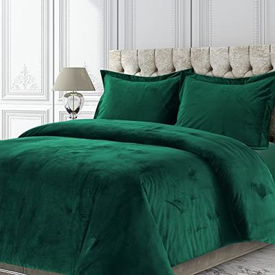 Tribeca Living VENICEDUVETTWEG Venice Velvet Oversized Solid Duvet Set, Twin, Emerald Green