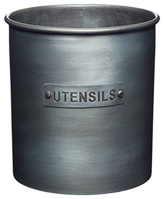 KitchenCraft Utensílios de cozinha industriais de estilo vintage, recipiente de bancada para colheres e acessórios de cozinha, 13,5 x 14,5 cm - cinzento
