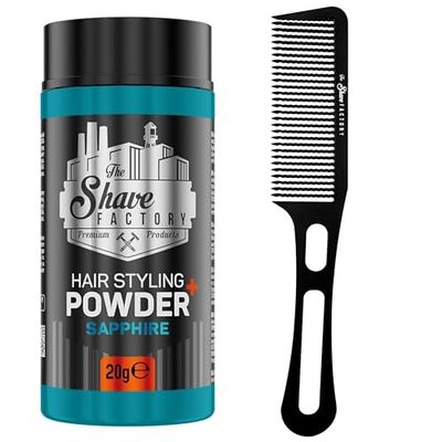 The Shave factory Hair Styling Powder - Mattifying and Volumizing Powder, with comb types suitable for all areas of use, hair comb and powder wax (Comb 050 & Sapphire Styling Powder 20gr)