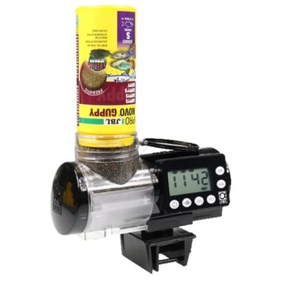 JBL PRONOVO AUTOFOOD, voerautomaat voor aquarium, voeren met visvoerkorrels tot 4 keer per dag, inclusief houder en adapterring om het volume uit te breiden tot 375 ml, zwart