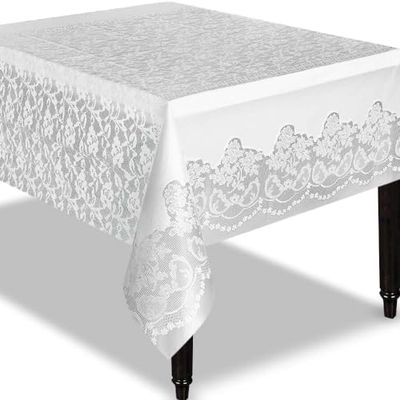 Unique Party - 5075 - Nappe en Plastique - 2,74 x 1,37 m - Dentelée Blanc