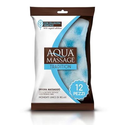 ARIX 12 Massage Sponges with Cellulose Aqua Massage Tradition Line, Soft Relax Body Sponge, Energizing and Toning Sponge in Pure Vegetable Cellulose with Alveolar Fibre – 12 Pieces