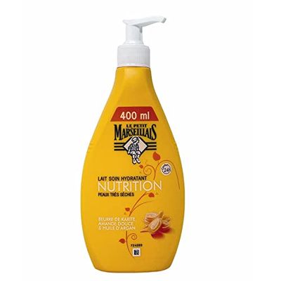 Le Petit Marseillais Moisturising care milk for very dry skin (400 ml pump bottle) - body milk with shea butter, sweet almond and argan oil - 24 hours skin comfort