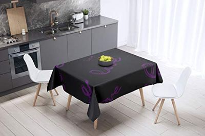 Bonamaison, Anti-moisissure, Séchage Rapide, Résistant aux Taches, Lavable en Machine, 100% Polyester Nappe de Table, Violet, Noir, 140 x 140 Cm - Conçu et Fabriqué en Turquie