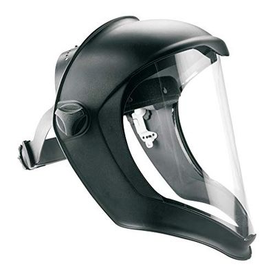 Honeywell 1011624 Bionic Face Shield com lente transparente de policarbonato com revestimento anti-raios/Fogban, design dielétrico, ajuste confortável com óculos e respiradores, mecanismo de bloqueio