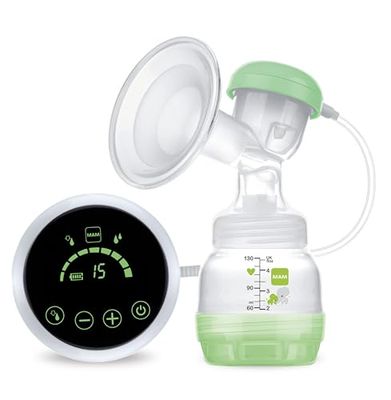 MAM 2-in-1 borstkolf, veelzijdig bruikbaar als handkolf of elektrische borstkolf voor comfortabel afkolven, met 2x MAM Anti-Colic babyflesje en 2x MAM bewaarbeker, groen