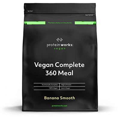 Protein Works - Vegan Complete 360 Meal Shake, 100% Vegan Meal Replacement Powder, Complete Meal, Plant Based Meal Shake, 10 Meals, Banana Smooth, 1kg