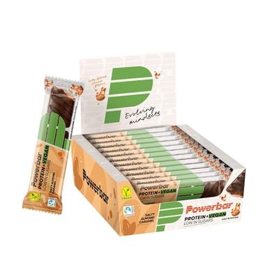 Power Barr Protein Plus Low Sugar Vegan Salty Almond Caramel 12x42g - High Protein Low Sugar Vegan Bar