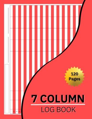Custom Logbook: Red | 7 Column Notebook | Columnar Pad | Multipurpose Record Book | 8.5" x 11" | 120 Pages