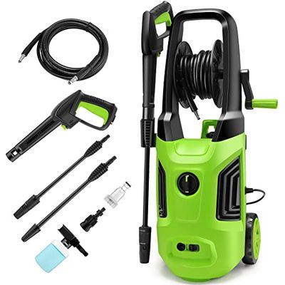 COOCHEER Rondella ad alta pressione (2200 W, max. pressione: 170 bar) con detergente per terrazze, bottiglia di sapone con ugello in schiuma, tubo ad alta pressione da 5 m, cavo da 5 m, ideale per