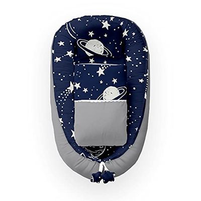 Kospu babynest con cuscino e coperta per neonati, 100% cotone, imbottitura in schiuma di poliestere e perline in silicone, paracolpi 90 x 70 cm