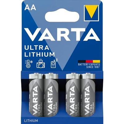 VARTA Pilas AA de litio, paquete de 4, Ultra Lithium, 1,5V, aptas para cámaras digitales, juguetes, dispositivos GPS, para deportes y actividades al aire libre