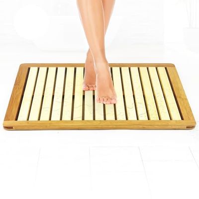 SereneLife Alfombra de plataforma de pie natural o de ducha resistente con diseño elevado para evaporación de agua y patas de goma antideslizantes para uso en interiores y exteriores, alfombra de baño