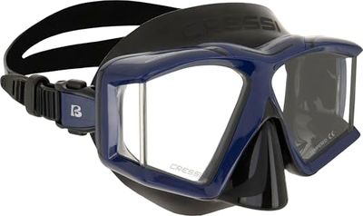 CRESSI Horisont Mask svart/blå – unisex mask för dykning och snorkling utrustad med 4 separata härdade glaslinser för oavbruten panoramavision, svart/blå