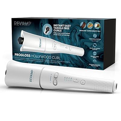 Revamp PROGLOSS Hollywood Curl protection & brillance - Fer A Boucler Rotatif Automatique – Technologie Ionique - Témoin Sonore - Céramique Infusées D’huiles Douces- Boucler Ou Onduler Les Cheveux