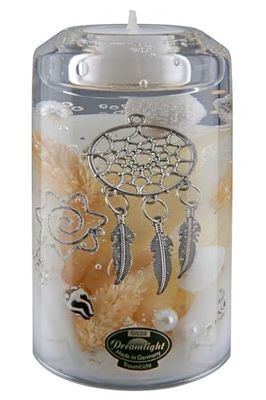 Pack of 4 Dreamlight, Tealight Candle Holder, Classic Candle, Dreamcatcher Pattern, Glass, Natural Colours, PU 4, L. 7 cm, W. 7 cm, H. 11 cm