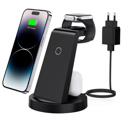 Chargeur Induction, 3 en 1 Chargeur sans Fil 18W Rapide Station de Charge pour iPhone 14 13 12 11 Pro Max Plus XS XR X Mini, Compatible avec Apple Watch Ultra 8 7 6 5 4 3 2 SE, Air Pods 3 2 Pro