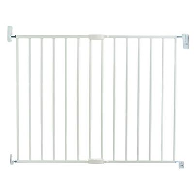 Munchkin Lindam Cerca de segurança infantil, barreira de escada para bebés e crianças pequenas, cerca extensível de montagem fixa, porta de segurança para bebé, cerca metálica, 64,5-102 cm, branco