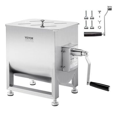 VEVOR BX-30 60L Fixed Tank Processing Equipment(Mixing Max 60LBS, Stainless Steel Meat, Sausage Machine with Lid Handle Gear Reducer, Ground Beef Hand Mixer, SUS201