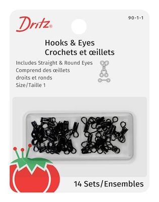 Dritz Hooks & Eyes, Steel, Black, Size 1