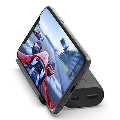 Belkin Boost Charge Gaming Power Bank with Stand (5K Portable Charger with Smartphone Stand, Fast Charging dual USB-C and USB-A Output Ports, Black)