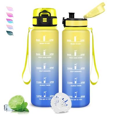 Borraccia Palestra, Borraccia 1 litro, Borraccie Senza Perdite, Bottiglia Motivazionale, Facile da Trasportare, Bottiglia con Orari per Bere, Facile da Pulire, per Campeggio, Fitness, Scuola, Viaggio