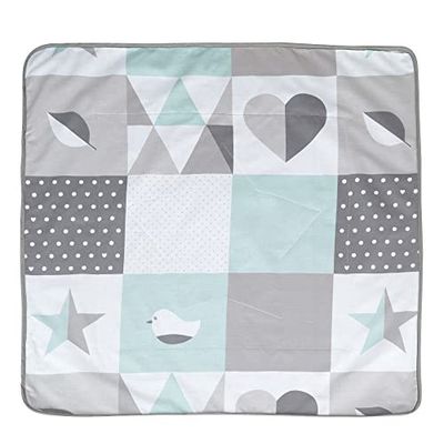 roba Manta de bebé Happy Patch - 80 x 80 cm - manta aconchegante para dormir, gatinhar e brincar - manta de bebé de dupla face de algodão/peluche - Menta/cinzento