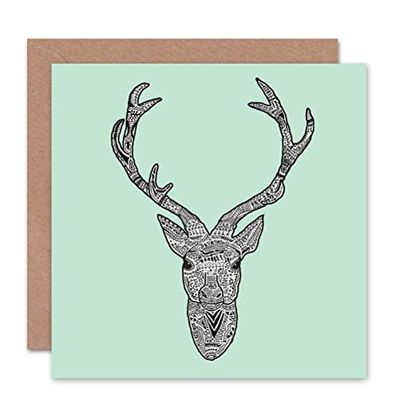 Wee Blue Coo PAINTING SCOTTISH HIGHLAND DEER STAG ANTLERS BLANK GREETINGS CARD
