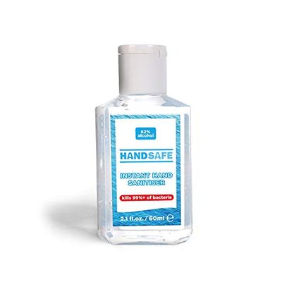 60ml Instant Hand Sanitiser Gel Bottles from Handsafe, Kills 99.9%+ of Bacteria, Alcohol Based, Medical Grade