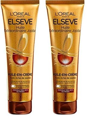 L'Oréal Paris Elsève L'Oréal Paris Huile-en-Crème de Nutrition sans Rinçage pour Cheveux Très Secs et Frisés 150 ml (Lot de 2)